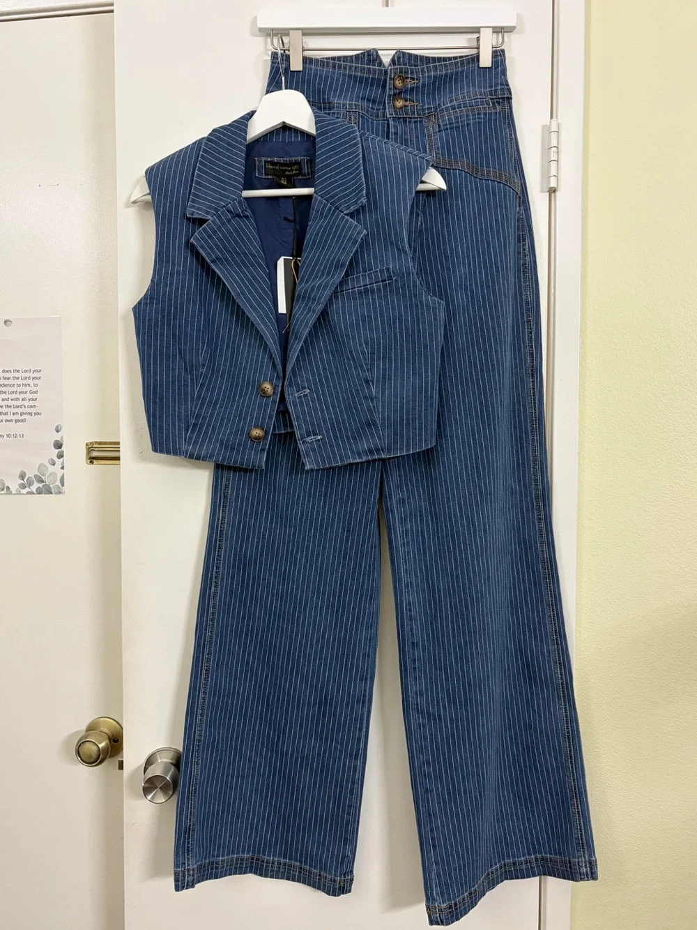 NWT House of Harlow 1960 Pinstripe Denim Vest Wide Leg Jeans Matching Set Size 6